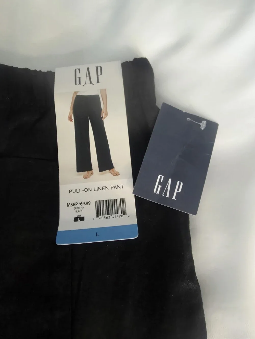 NWT Womens Linen Black Wide-Leg Pull-On Pants Size L